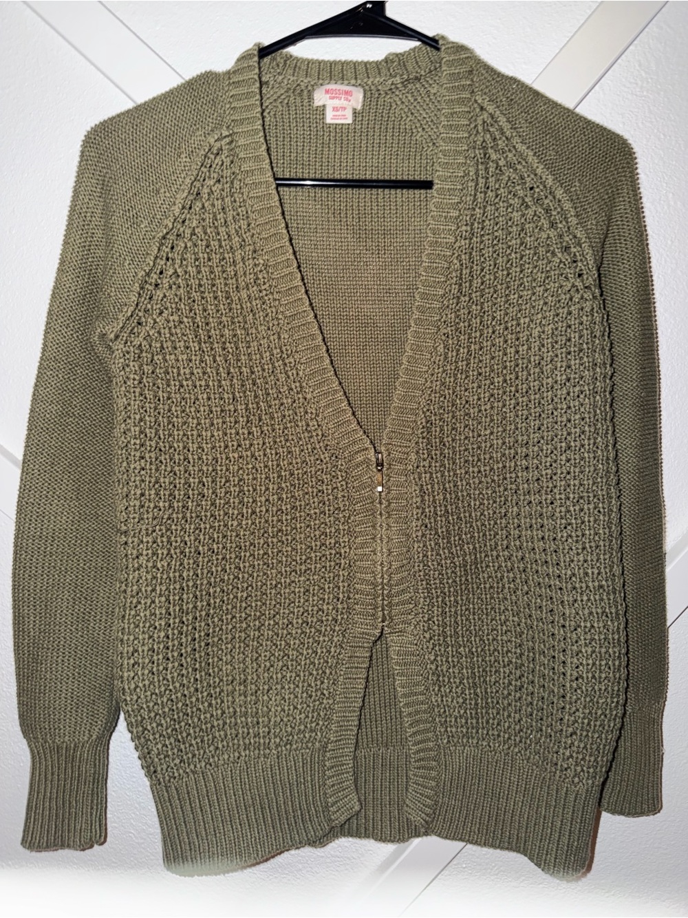 Mossimo Supply Co. Olive Green Zip-Front Knit Cardigan